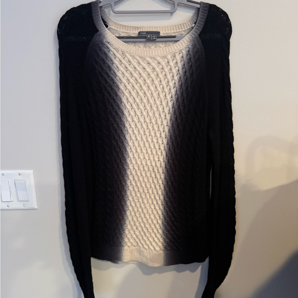 Vince Ombre Cable Knit Crewneck Sweater - Black & Cream
